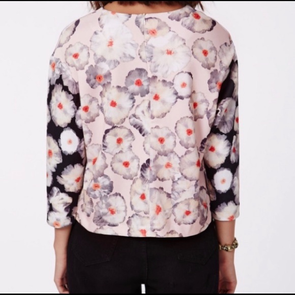 Missguided Bonita Contrast Floral Scuba Top size 6 - Picture 2 of 4